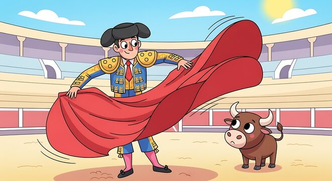 Matador Fighting Bull in Arena.