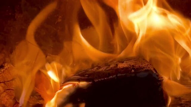 Close-up of burning firewood. Close-up of burning logs in fireplace.
