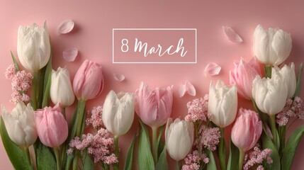 Naklejka premium Celebrating International Women's Day on March 8 with flowers and greetings