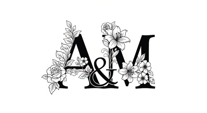 Elegant A and M monogram with floral botanical design suitable for logo branding and decorative typography.
