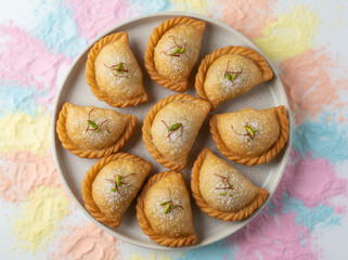 Top View of Traditional Gujiya Sweets for Holi
