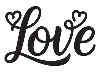 Love Calligraphy with Hearts on White Background