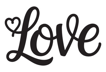 Love Calligraphy with Heart on White Background