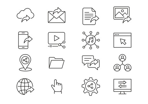 Sharing icon set. Content sharing icon set editable stroke . 
