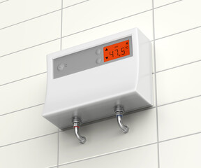 Modern tankless water heater in bathroom