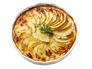 Delicious Scalloped Potatoes in a Baking Dish. Isolated Transparent Background, PNG