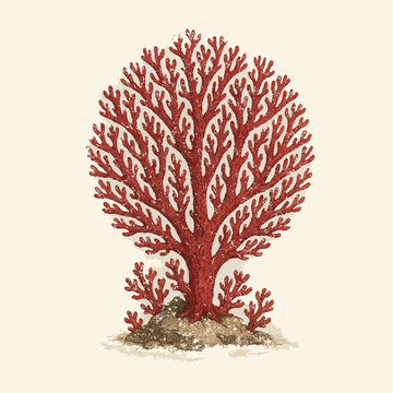 Red Coral Tree Illustration on Light Background. Floral Vector beautiful red coral wallmate.