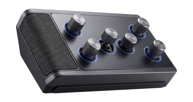 Multifunctional control panel with retractable knobs and integrated speaker