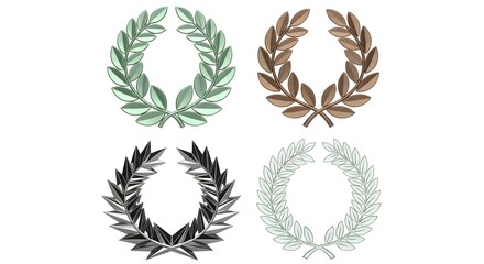 Obraz premium Set of Four 3D Metallic Laurel Wreaths for Awards and Heritage Logos
