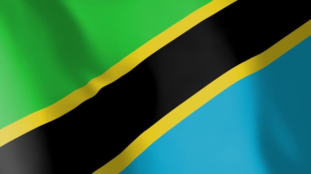 Flag of Tanzania animated background. Symbol of the Tanzanian nation and the culture. Waving flag in the wind footage. The ensign is also called bendera ya Tanzania.
