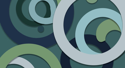 Abstract background composition featuring overlapping concentric circles and layered ring shapes in muted teal and sage tones