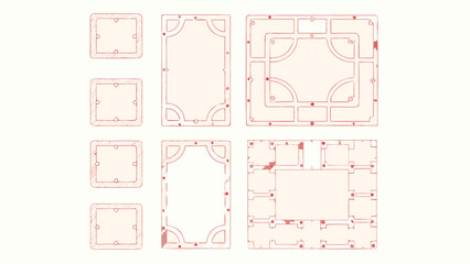 Distressed red frame or border templates for mockup, overlay effect, or website, isolated on transparent background, png