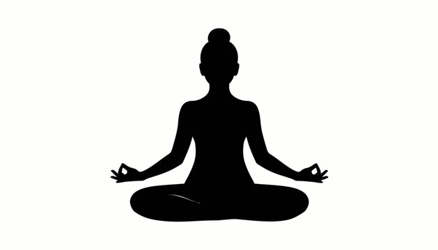 Woman meditating in lotus position silhouette.
