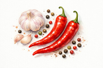 Watercolor painting of spices.