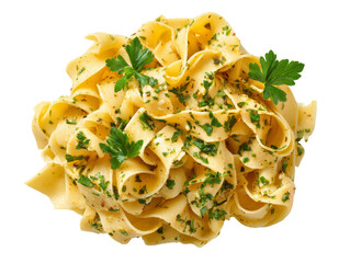 Close-up of freshly prepared pasta, garnished with herbs Isolated Transparent Background, PNG