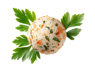 A delicious cheese ball with parsley garnish, ready to enjoy Isolated Transparent Background, PNG
