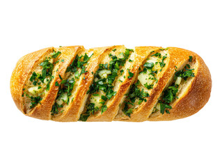 Garlic bread. Appetizing garlic bread, freshly baked and ready to serve. This image features a delicious loaf of garlic bread, a treat for any occasion. Isolated Transparent Background, PNG