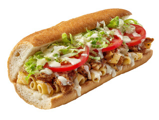 Delicious submarine sandwich filled with various ingredients, a satisfying culinary experience Isolated Transparent Background, PNG