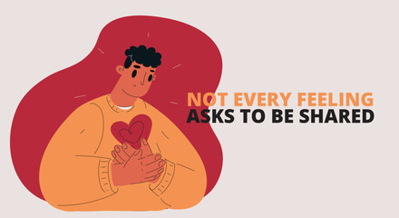 Naklejka premium Cartoon vector illustration of man holding his chest, feeling emotional and heart-related concept