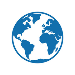 A blue and white illustration of the Earth from space with a clean and simple design