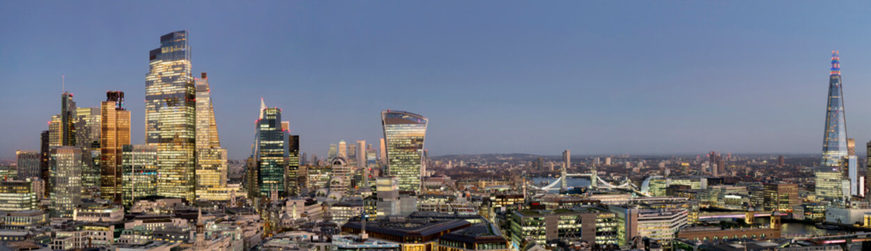 UK, England, London, City pano 2025 from St Pauls with Shard