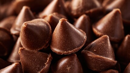 Fototapeta premium Macro close-up of delicious milk chocolate chips pile for baking