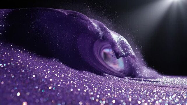 Close-up of a purple octopus on a glittery surface with dramatic lighting.