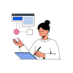 Designer working on tablet with stylus, interacting with digital interface and creative tools