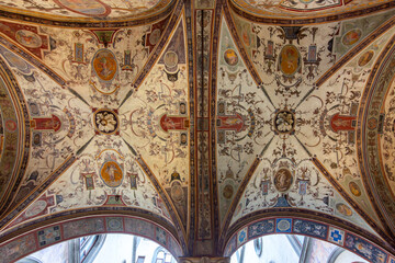 Obraz premium Interiors of Loggia dei Lanzi museum on Signoria square, Florence, Italy