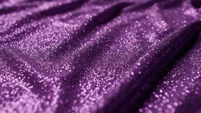 Close-up of shiny purple sequin fabric texture with sparkling light reflections.