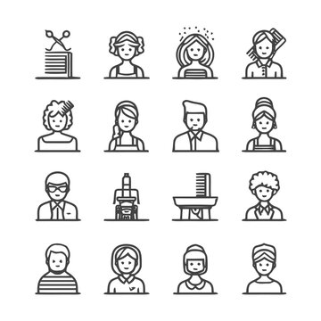 Hairdresser Icons: A Collection of Stylist and Salon Symbols.