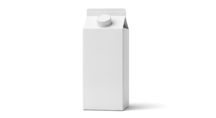 Blank white carton box with screw cap for milk or juice on white.