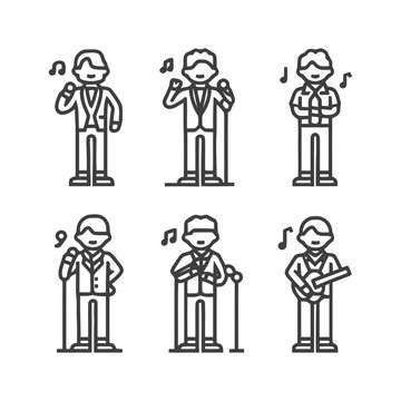 Line art illustrations of singing people with musical notes.