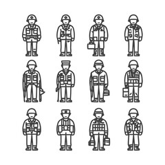 Obraz premium Soldier Icons: Uniformed Figures in Various Poses and Gear.