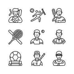 Sports Icons: Diverse Athletes in Action Line Art Style.