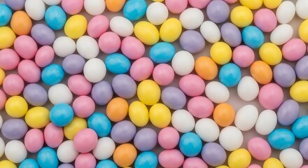 A vibrant collection of small, colorful candies scattered as a festive background