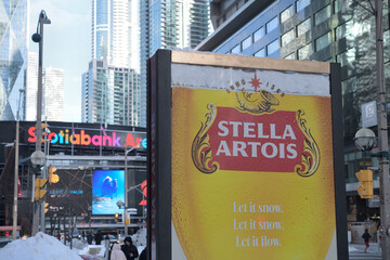 Naklejka premium street advertisement for beer on Bremner Blvd (with view of Scotiabank Arena), Toronto