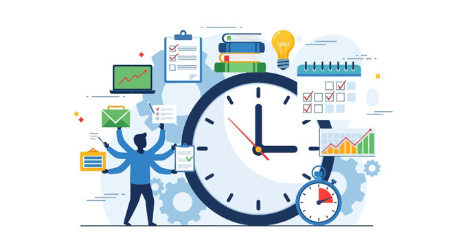 Dynamic time management and strategic business organization concept showcasing a professional maximizing efficiency and productivity in a modern workflow environment
