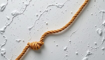 Brown Twisted Rope Knot on a Textured White Surface with Elegant Cracks and Shadows