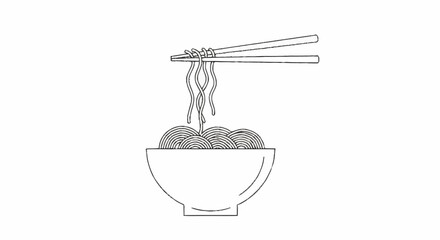 Chopsticks holding noodles above a bowl of food.