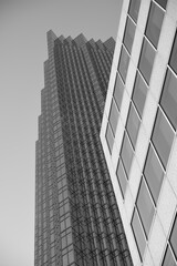 Naklejka premium black and white view of Royal Bank Plaza, south tower, and flat geometric side of Brookfield Place, Toronto