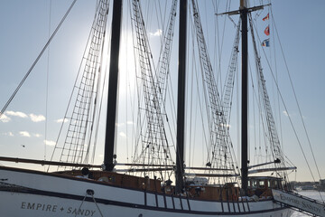 Naklejka premium The Empire Sandy, a large passenger sailing ship, moored in Toronto Harbor in winter