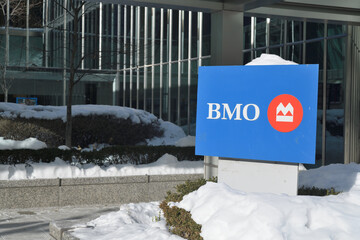 Naklejka premium sign outside BMO Bank of Montreal at 200 King St W, Toronto