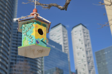 decorated bird house downtown