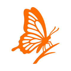 Butterfly silhouette on branch, nature vector illustration © Canguo