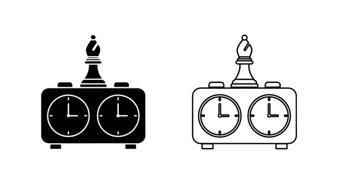 Chess Clock Icon Vector with Bishop Piece