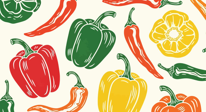 Colorful Assortment of Fresh Peppers and Chili Peppers.