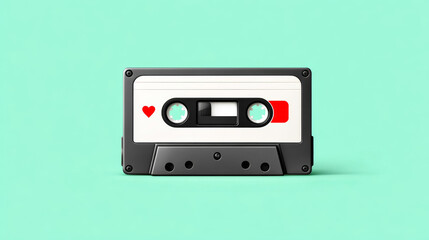 Obraz premium Retro cassette tape with heart design on turquoise background for music lovers