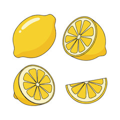 Set of fresh whole and sliced lemons vector illustration citrus fruits collection