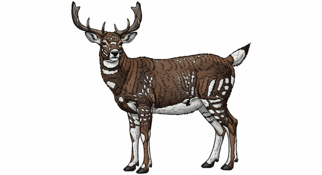 Illustration of a male okapi standing profile view.